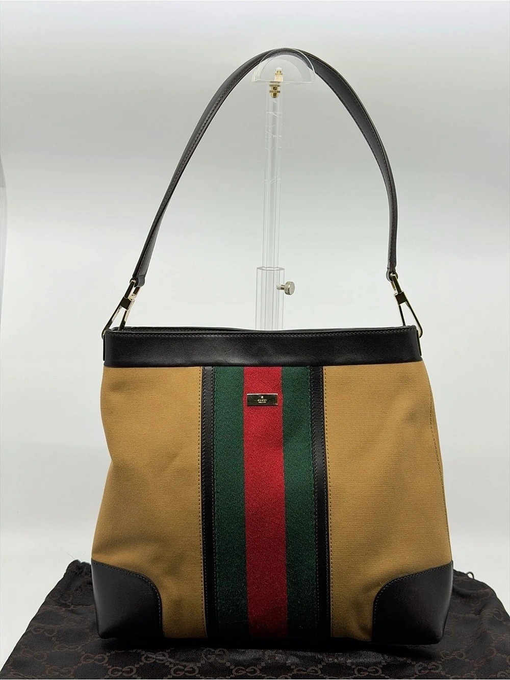 Gucci Vintage Canvas Sherry Line Shoulder Bag